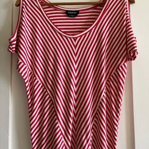 Bebe Color Block Cut Off Shoulder Low Cut Neck Red & White Top Size XS